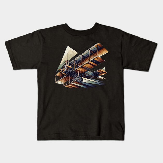 Wright Brothers Flight | Geometric Wright Flyer Tee Kids T-Shirt by Graphic Wonders Emporium